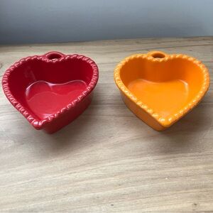 Heart-Shaped Ceramic Bowls - Red and Orange